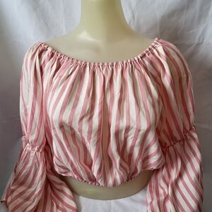 Pink Striped Off-Shoulder Crop Top